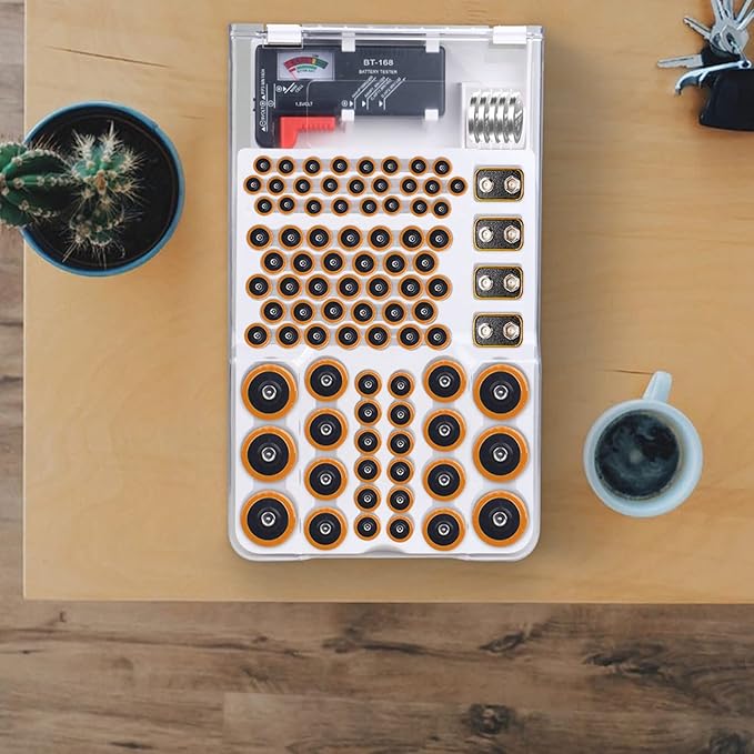 Battery Organizer, Battery Holder Box Holds, Large Capacity Battery Storage Box Organizer Soft Padding for Home Office Workshop 12.2 * 6.85 * 2.36 in