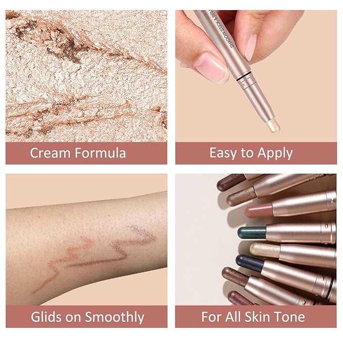 Black Eyeshadow Stick Makeup, Waterproof Hypoallergenic Long Lasting Cream Eye Shadow Pencil, Highlighter Matte Crayon eyes liner, Glitter Primer Palette Shimmer Eyeliner Pen
