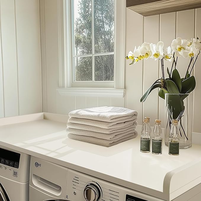 Kaboon Washer Dryer Countertop, Melamine Countertop with Edge Rails - 27.5" Depth x 54" Width Laundry Room Organization, Beige Leather