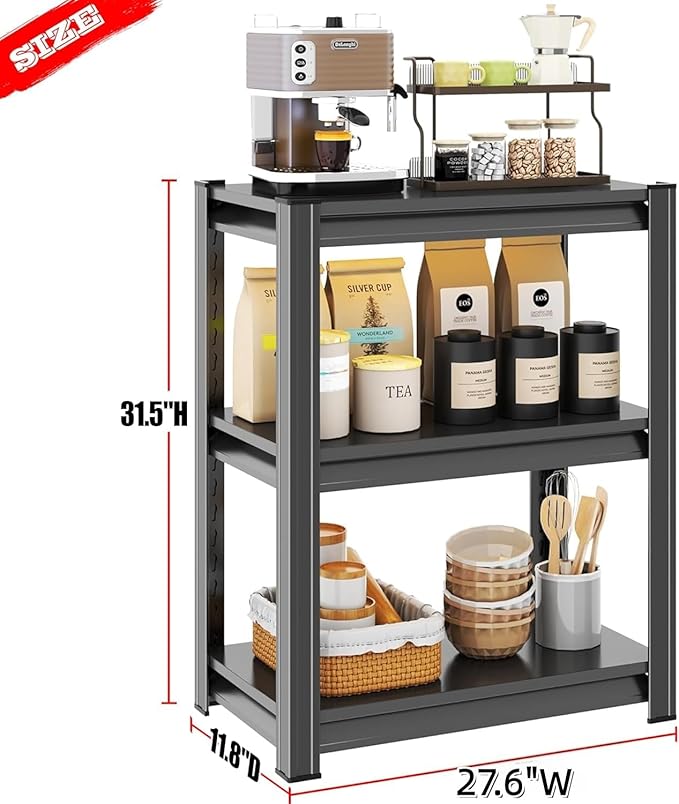 Garage Storage Shelves,5 Tier Shelving Unit, 40 inch Wide, 18” Deep, 78” Tall Organizer Metal Shelf for Basement/Laundry/Pantry Heavy Duty, Adjustable,Easy to Install (3Tier-27.6"W X12"DX32"H)