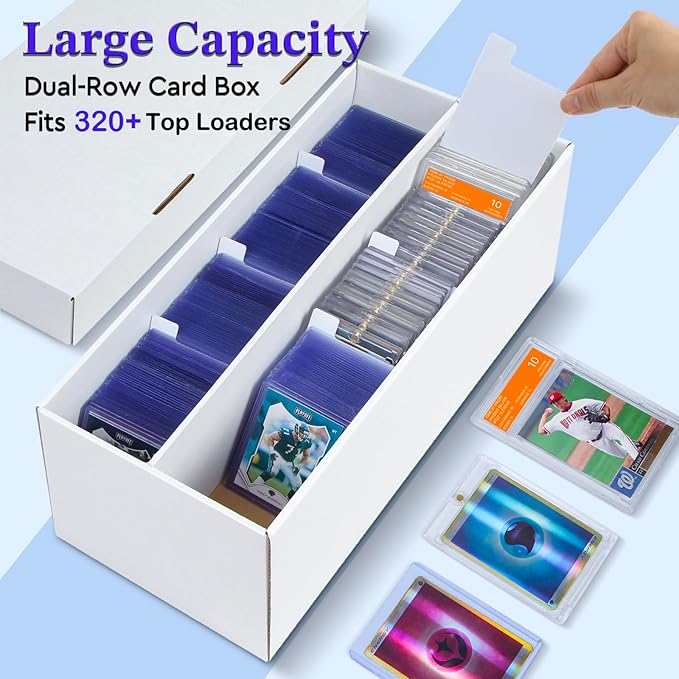 4 Pack Trading Card Storage Box - 2 Rows, Cardboard Storage Box holds 320+ Top Loaders, Graded Card Holder Organizer Case fits PSA/HGA Slabs