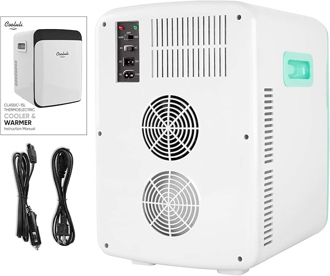 Cooluli 15L Mini Fridge for Bedroom - Car, Office Desk & College Dorm Room - 12V Portable Cooler & Warmer for Food, Drinks, Skincare, Beauty, Makeup & Cosmetics - AC/DC Small Refrigerator (Turquoise)