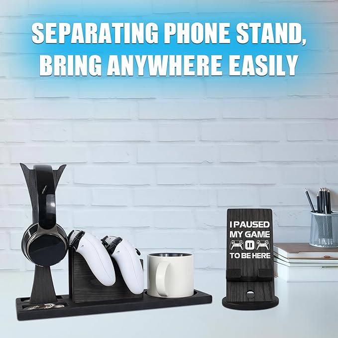 Gaming Accessories Organizer with Headphone Holder, Rotatable Phone Stand & Controller Stand - Unique Gamer Gifts PS4 PS5 Controllers Holders Gaming Equipment, Gifts for Gamers Controller Holder