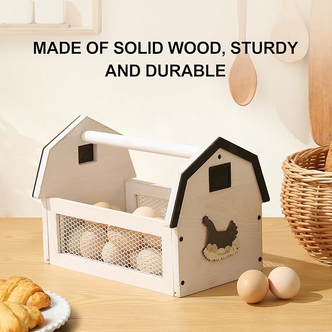 Wood Farmhouse Egg Collecting Basket - Gather Fresh Eggs from Chicken Countertop (Large)
