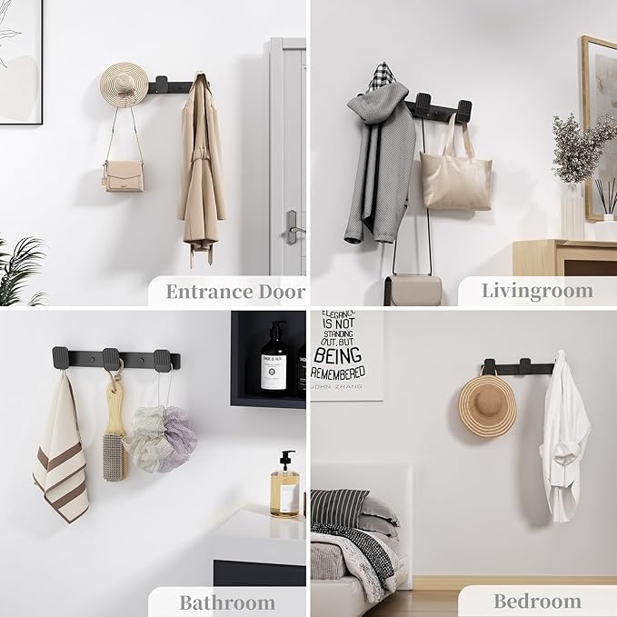 Coat Rack Wall Mount Coat Hooks - Black Hook Rack with 3 Hooks Aluminum Wall Rack Hooks for Hanging Coat Hat Bag Towel Hanger Rustproof Coat Holder
