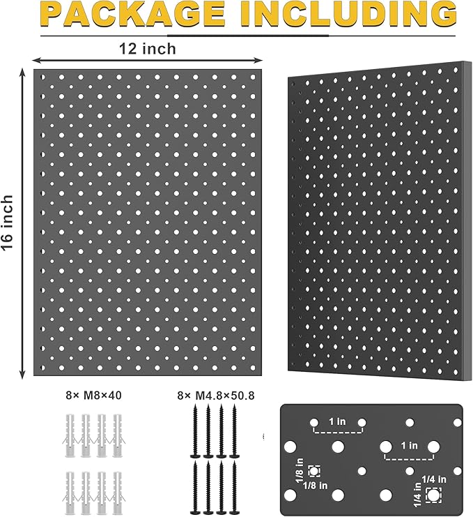 Ultrawall Metal Pegboard Panels, Pegboard Wall Organizer, Black Peg Boards for Wall, Garage Tool Storage Organization, 12"X16", 2pcs