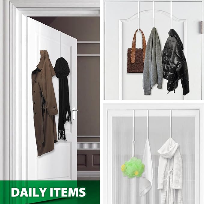 14" Over The Door Hooks, 4 Pack Widen Wreath Hangers Fit The 1-3/4" & 1-3/8" Door Thicknesses, Z-Shaped Metal Door Hanger Hooks for Hanging Wreaths, Hats,and Clothes (White-4Pack)