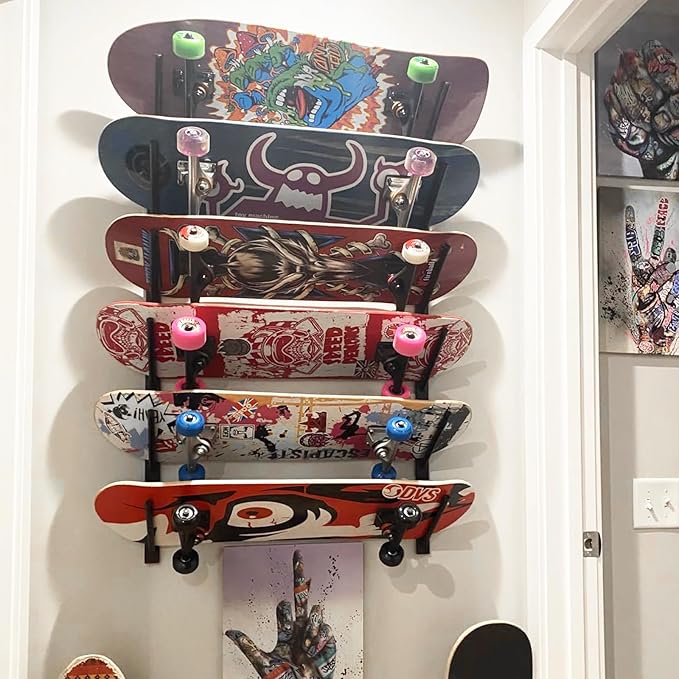 Skateboard Wall Mount, 6 Floors Skate Board Wall Display Hanger Rack, Ski Holder,Snowboard Wall Mount for Storage Longboard Deck Organize