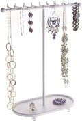 Angelynn's Sturdy Long Necklace Holder Organizer Tall Tabletop Pendant Display Stand, Freestanding Large Capacity Jewelry Tree, Gianna White 11 1/2" Wide x 14 1/2" Tall