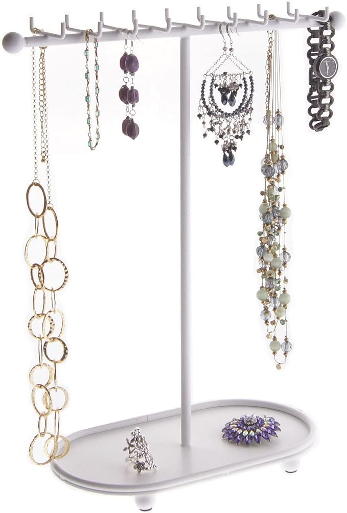 Angelynn's Sturdy Long Necklace Holder Organizer Tall Tabletop Pendant Display Stand, Freestanding Large Capacity Jewelry Tree, Gianna White 11 1/2" Wide x 14 1/2" Tall