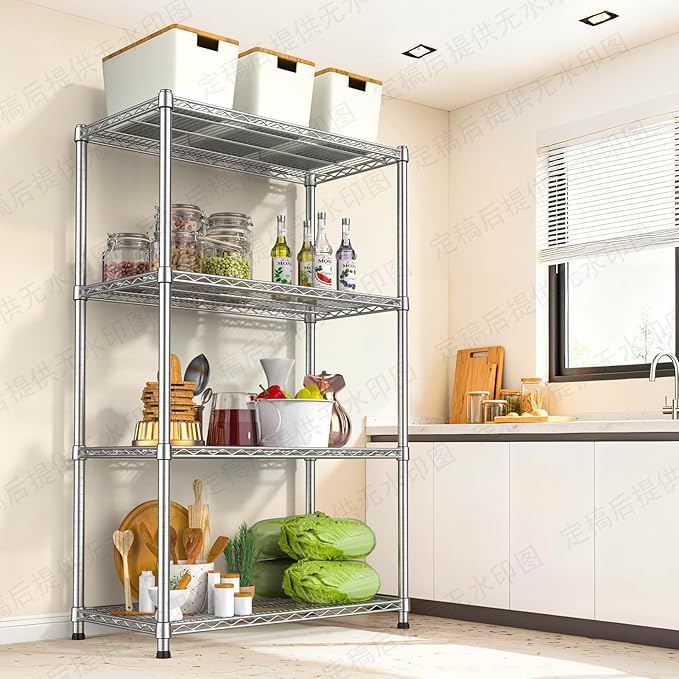 4- Shelf Storage Shelves Metal Shelving Unit Adjustable 4 Tier Wire Shelving Rack Sturdy Steel Heavy-Duty 2200 LBS Organizer for Laundry Bathroom Kitchen Closet Pantry Basement Garage Utility Room
