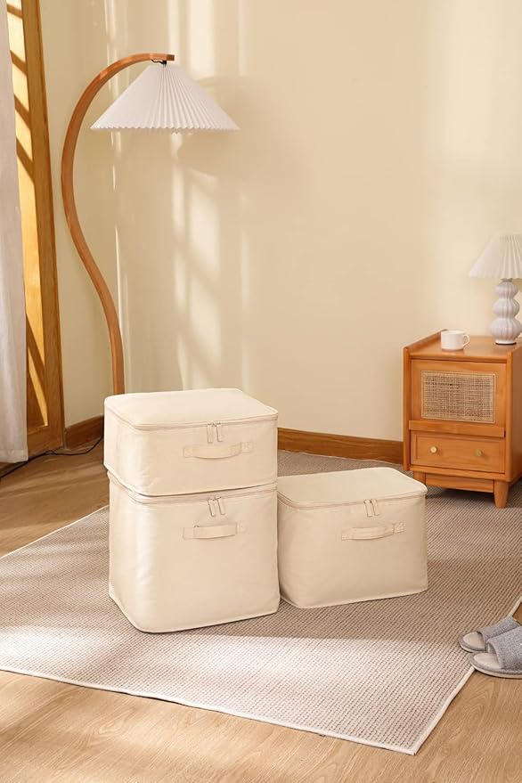 Decorative Basket Rectangular Fabric Storage Bin Organizer Basket with Handles for Clothes Storage (14.9 x 10.6 x 10.6, Beige)