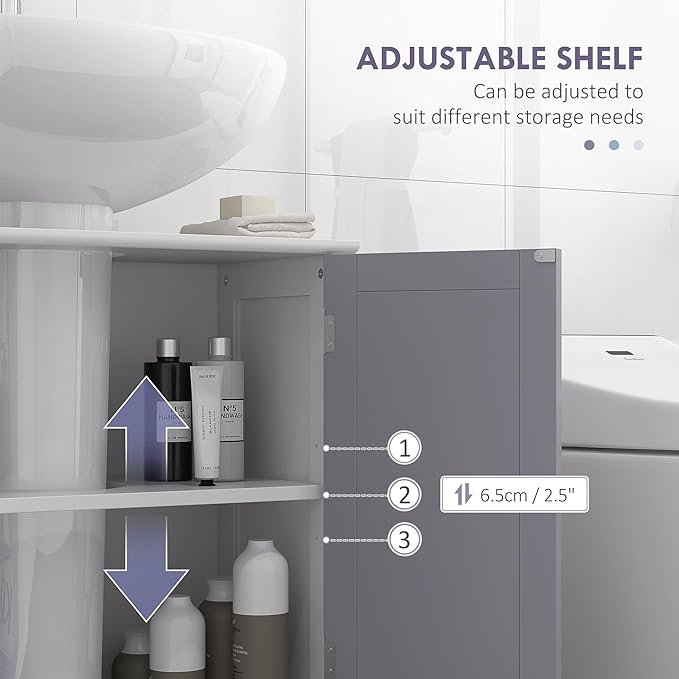 kleankin 23.5" Pedestal Sink Storage Cabinet, Freestanding Bathroom Under Sink Cabinet with U-Shape Cut-Out and Adjustable Shelf, White and Gray