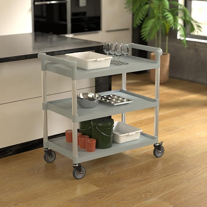 Gray Utility/Bussing Cart with Three Shelves - 42" x 20"