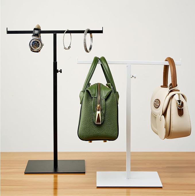 Purse Display Stand Jewelry Tower Stainless Steel Handbag Stand Jewelry Stands Tabletop for Necklaces Organizer Stand Adjustable Height Home Store Boutique, Black