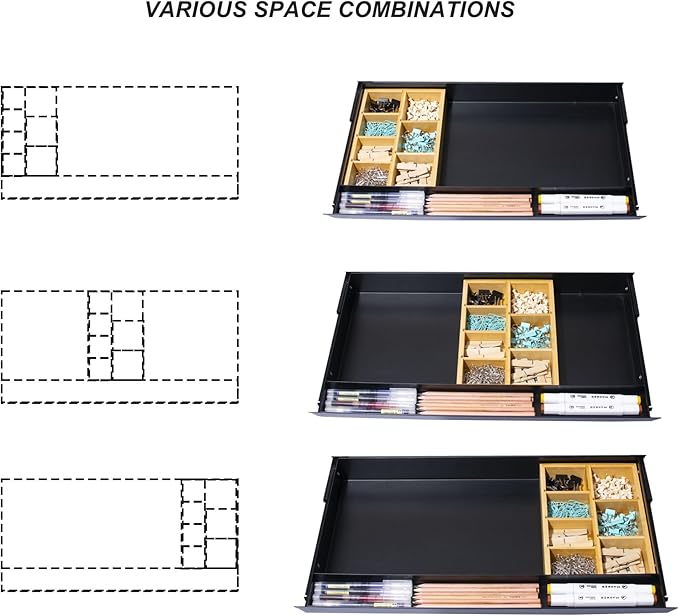 Large Under Desk Mounted Sliding Drawer with Bamboo Tray and 60 Degree Tilt Panel to Pull Out, 30'' Long & 13'' deep Large Storage Organizer for Sit Stand Workstation