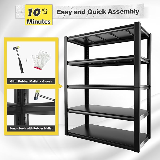 REIBII Storage Shelves Heavy Duty Garage Shelving 72" Adjustable Metal Shelves for Storage 5 Tier Garage Shelf for Kitchen Pantry Warehouse Basement, 3 Pack