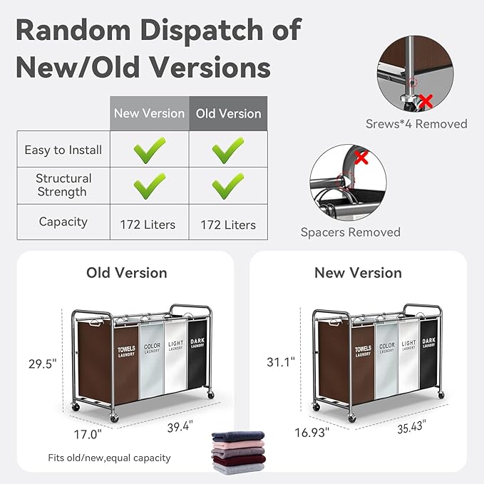 ROMOON Laundry Hamper Sorter Cart: 4-Section Organizer with Heavy-Duty Lockable Wheels and Removable Bags | 172L Rolling Laundry Basket for Dirty Clothes in Laundry Room or Small Spaces (Multicolor)