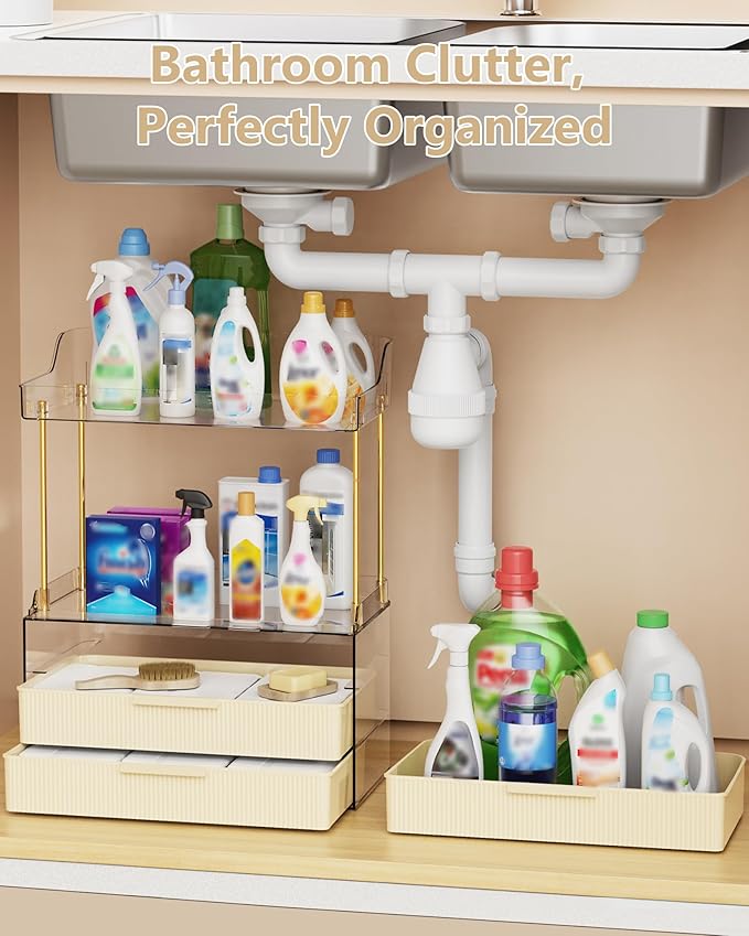 Bathroom Organizers and Storage, Makeup Organizer (Sturdy Durable Attractive), Ideal for Vanity, Countertop, Counter, Perfume, Skincare, Cabinet, Cosmetic, Dresser Organizer (Cream)