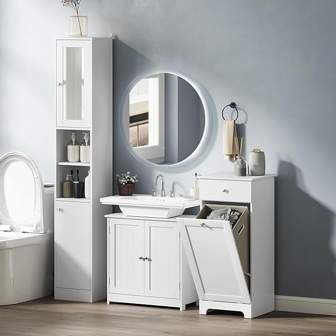 kleankin 23.5" Pedestal Sink Storage Cabinet, Freestanding Bathroom Under Sink Cabinet with U-Shape Cut-Out and Adjustable Shelf, White