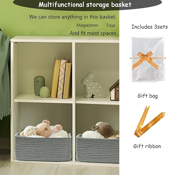 COMFY-HOMI 11.5"x7.5"x4.7" Storage Baskets for Organizing | Cotton Rope Woven Basket | Toy Storage Bin Box | Basket for Shelves, Closet Organizer Bin, Decorative Closet Shelf, 1 Pack,green