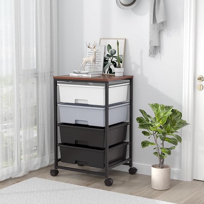 Utility Cart with 4 Drawers,Rolling Storage Cart with Drawers,Light Grey