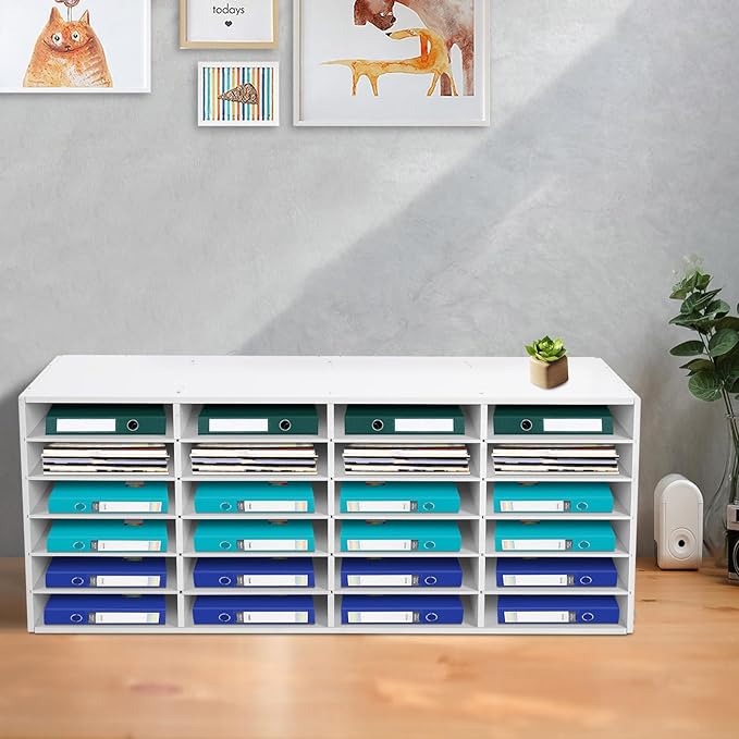Mail Sorter Organizer, 24 Compartments Mailbox for Classroom, Desktop File Organizer with Adjustable Shelves, for Office Home Classroom, PVC, White