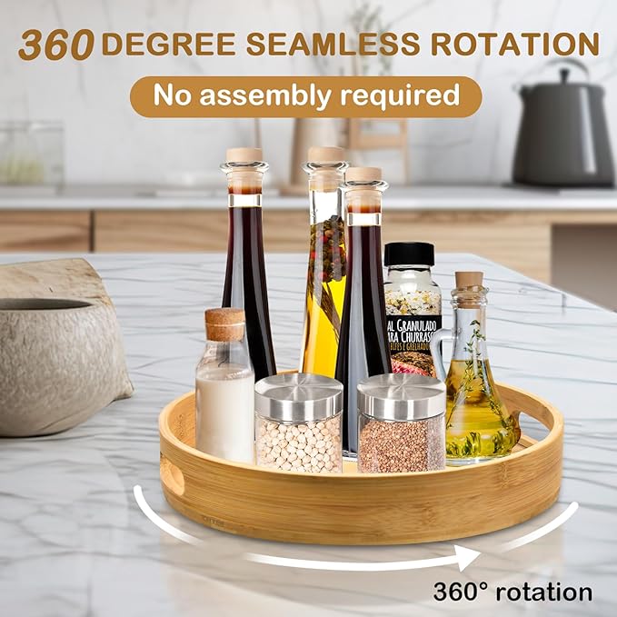 Lazy Susan Turntable Organizer 12 inch - Lazy Susan for Table Top, Countertop, Dining Table, Pantry - Kitchen Cabinet Organizersan (Bamboo)