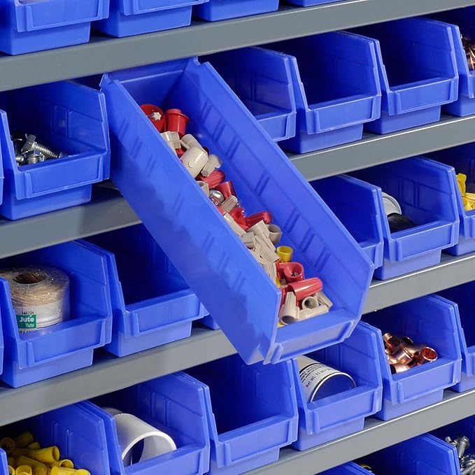 Global Industrial 7 Shelf Steel Shelving with (48) 4" H Plastic Shelf Bins, Blue, 36" W x 12" D x 39" H, Single-Sided Open Shelving with 48 Plastic Shelf Bins