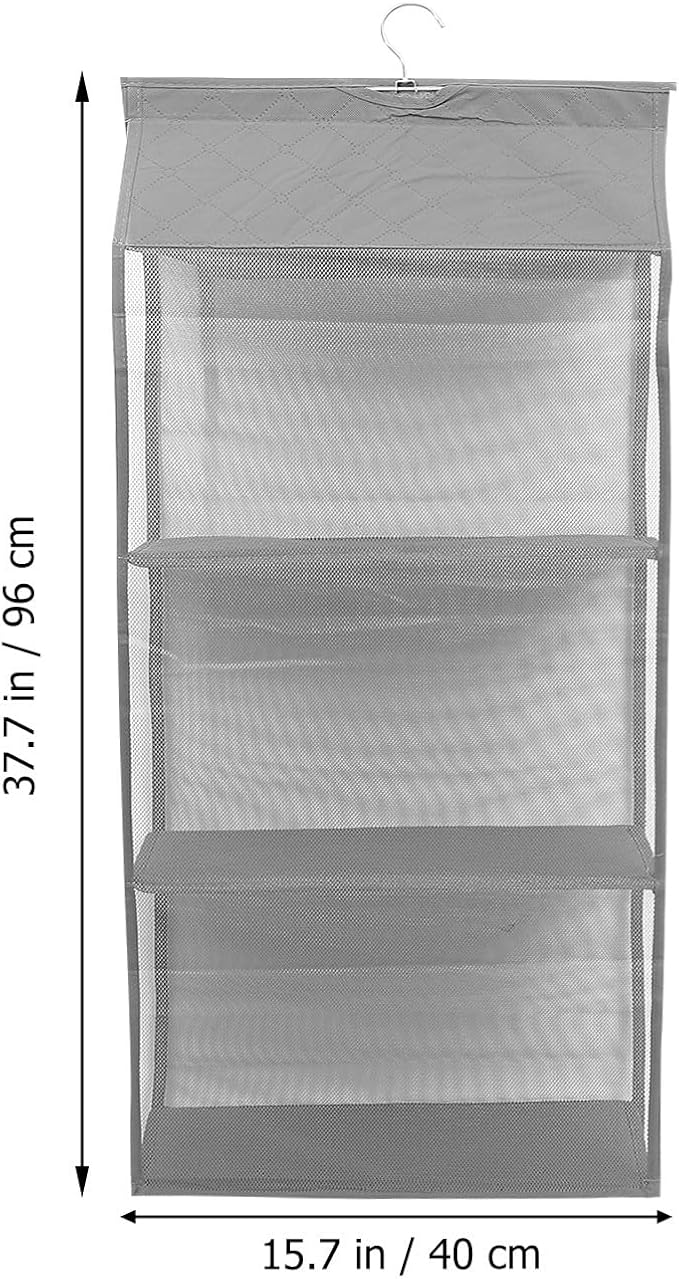 Gray Hanging Organizer Bag Dustproof Storage Hanging Container with Multiple Compartments for Handbags Shoes Sweaters Space-Saving Vertical Storage