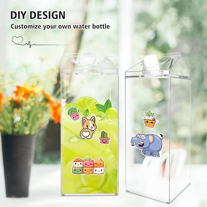 64 Oz Large Clear Milk Carton Container Plastic Square Milk Water Bottle Milk Container for Refrigerator for Outdoor Climbing Tour or Camping (3 Pcs)