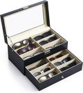 CO-Z Sunglasses Organizer with 12 Slots, Multiple Eyeglasses Eyewear Display Case for Women Men, 2 Story Leather Multi Sunglasses Jewelry Collection Holder with Drawer