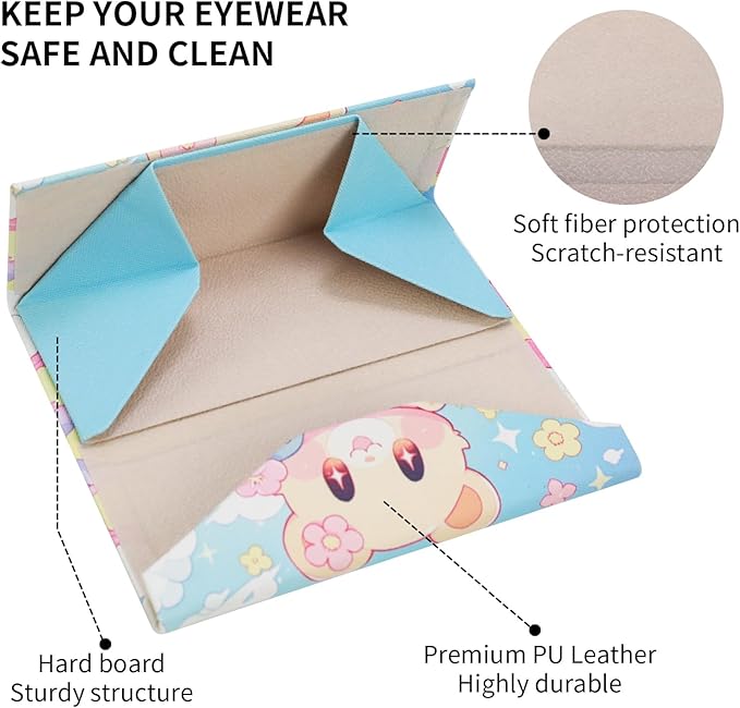 Foldable Glasses Case, Magnetic PU Leahter Sunglasses Case, Cute Hard Shell Folding Eyeglass Cases for Women Kids