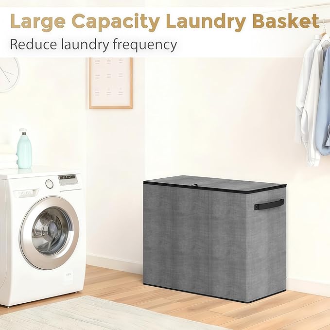 180L Laundry Hamper 3 Section, Large Laundry Basket with Lid, Laundry Basket Organizer with Handles, Grey Divided Laundry Baskets, Clothes Hampers for Laundry, Bedroom, Bathroom