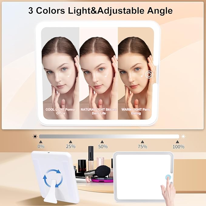 Makeup Box with Led Mirror,Travel Train Hard Case with Rechargeable Mirror Adjustable Dividers,Cosmetic Organizer Storage Bag for Makeup Artist,Appropriate Gift for Women Girls,Sparkling Rose Gold