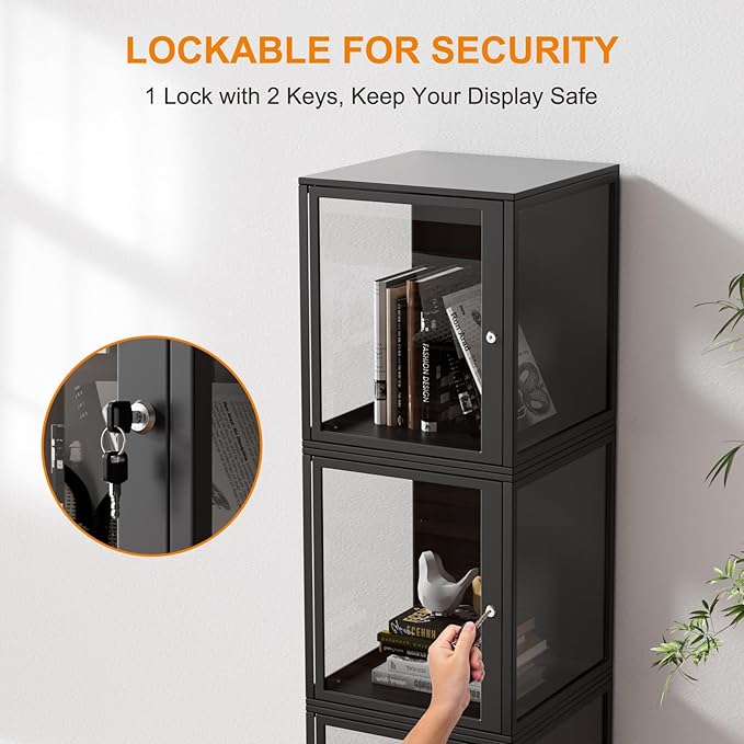 NAIZEA Display Case w/Lock, 17.7"x15.7"x15.7" LED Dustproof Show Case for Collectibles, Figure, Trophy, Display Box for Collectibles Bedroom Living Room Office Game Room,1 Pack