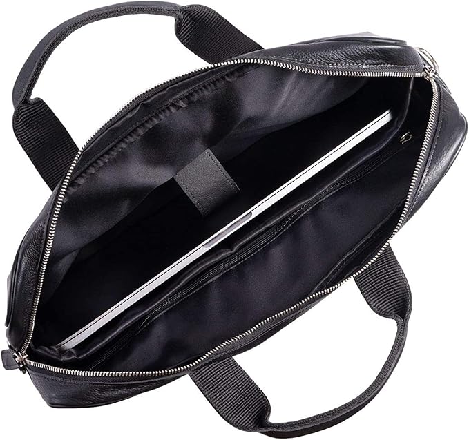Leather briefcase 18 Inch Laptop Messenger Bags for Men and Women Best Office briefcase Satchel Bag (Black)