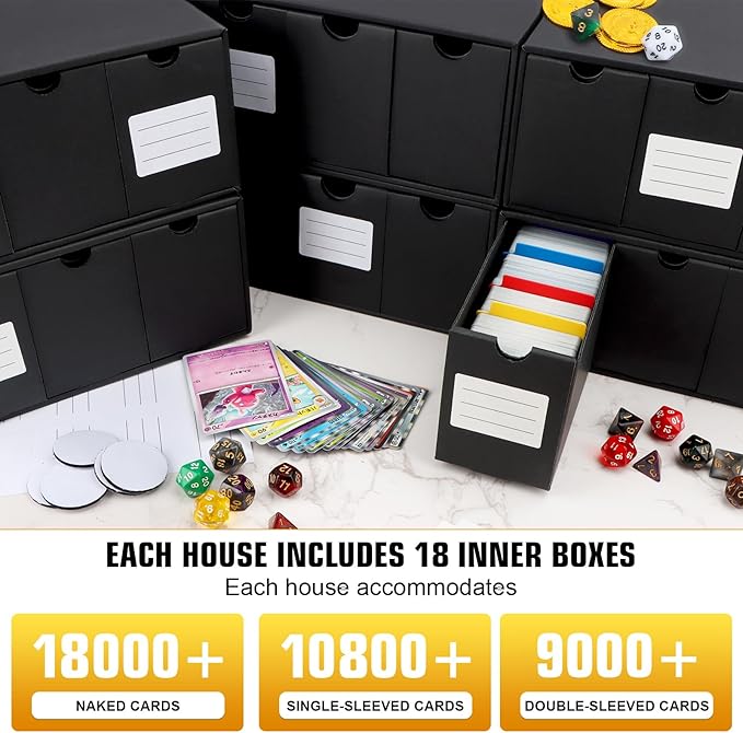 Trading Card Storage Box, Includes 18-600 CT Boxes & 60 Card Dividers, Trading Card Organizer for Collectible Card Games, for TCG, YGO, MTG, PTCG, Baseball Cards, with Labels & Tapes