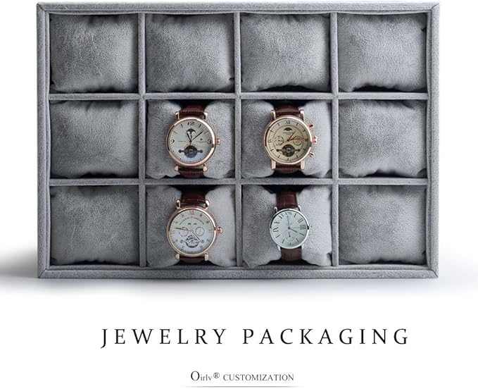 Oirlv Premium Velvet 12 Grid Jewelry Organizer Tray with Removable Pillow Watch Organizer Jewelry Tray Bracelet Bangle Watch Display Holder
