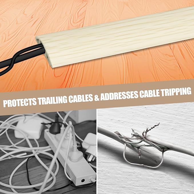 Floor Cord Cover Self Adhesive Cord Hider,10FT Cable Management, Extension Strip Protector for Wires, Prevent Cable Trips for Offices, Gyms, Exhibitions Cavity:0.51"(W) x 0.3"(H) Yellow Wood