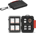 22 Slots SD MicroSD Memory Card Case, IP67 Waterproof Anti-Shock Memory Card Holder for 8 SD SDHC SDXC Cards, 12 MicroSD TF MSD Cards, 2 Nano SIM Storage Carrying Case - Black