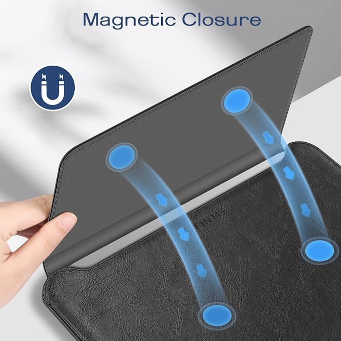 Fintie Sleeve Case for MacBook Air 13.6 A3240 A3113 A2681, Pro 14 A3434 A3401 A3185 A3112 A2992 A2918 A2779 A2442, MacBook Pro/Air 13 - PU Leather Slim Bag Cover with Stand Feature, Black
