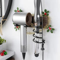 Tindbea Hair Dryer Holder Curling Iron Holder, Blow Dryer Holder Wall Mount, Bathroom Hair Tool Organizer Rack for Universal Dryer, Walnut Matte Black