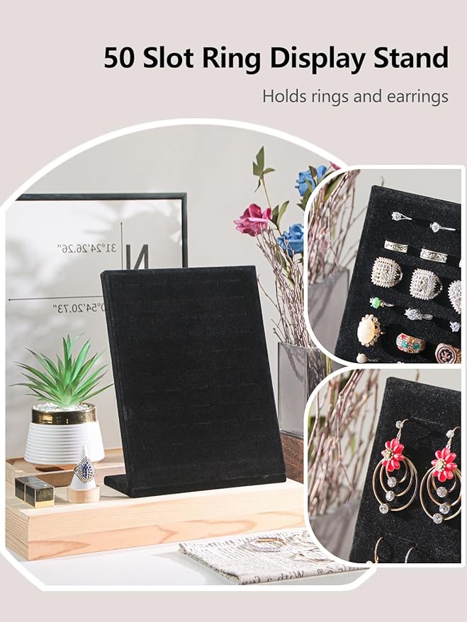 Ring Board Display Stand,Velvet Jewelry Earring Organizer Holder for Selling,Vendors Storage Tray for Multiple Rings (Black)