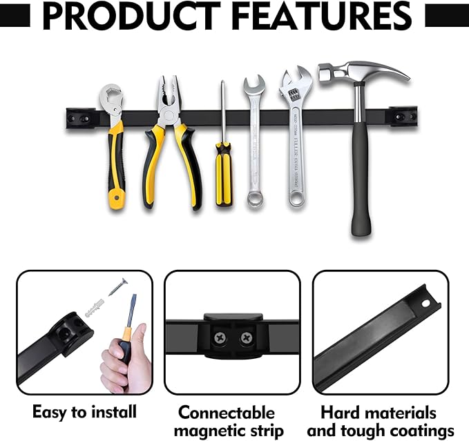 12" Magnetic Tool Holder, 5 Packs Storage Strips Tool Magnet Bar PVC Coated for Garage Organizer Mounted Hanging Strip,Heavy Duty of Magnetic Holder Easy to Install