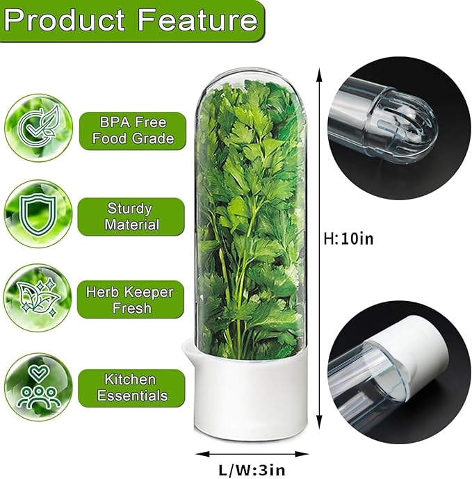 Cilantro Container for Fridge, Herb Saver for Refrigerator - Fresh Herb Keeper for Cilantro, Basil, Asparagus, Parsley, Keeps Greens Vegetables for 2-3 Weeks