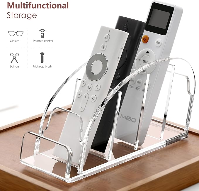 DINGHUO Acrylic 5 Compartments Remote Control Holder, Multi-functional Bedside Couch Living Home TV Remote Holder, Clear Desk Caddy Makeup Pen Organizer for Office Supplies Glasses Media Player