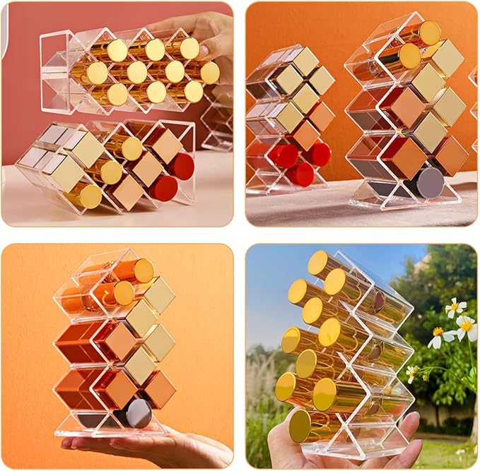 Unomor 2Pcs Clear Acrylic Lipstick Holder Desktop Makeup Organizer Dust-resistant Lip Gloss Storage Stand for Vanity Lightweight and Sleek Cosmetic Display Rack for Bedroom and Dresser