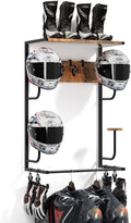 Motorcycle Helmet Holder Wall-Mounted Helmet Rack with 4 Glove Chips& Hooks - Rustic Bike Helmets Storage Organizer, Universal Wall Mount for Helmets, Gear, Clothes, Accessories，Retro