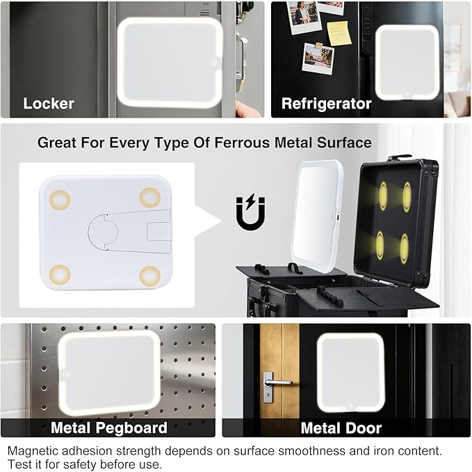 Makeup Case with Magnetic Lighted Mirror Makeup Organizer Box Travel Cosmetic Case with 3 Colors LED Mirror Portable Vanity Make up Suitcase with Lockable Keys Dividers Brush Holder, Black
